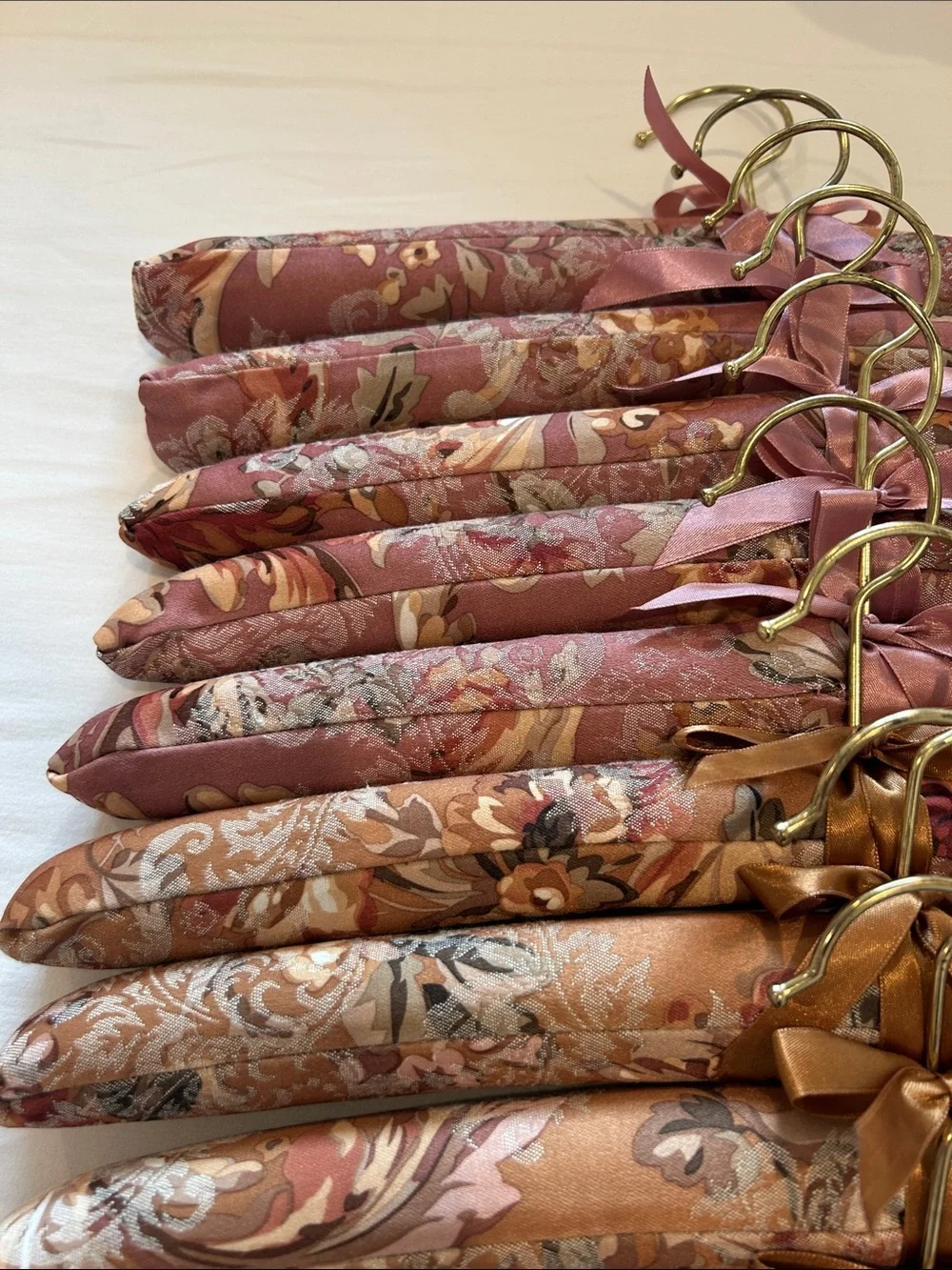 Set of 9 Soft Floral Padded Hangers in Rose and Warm Beige Tones